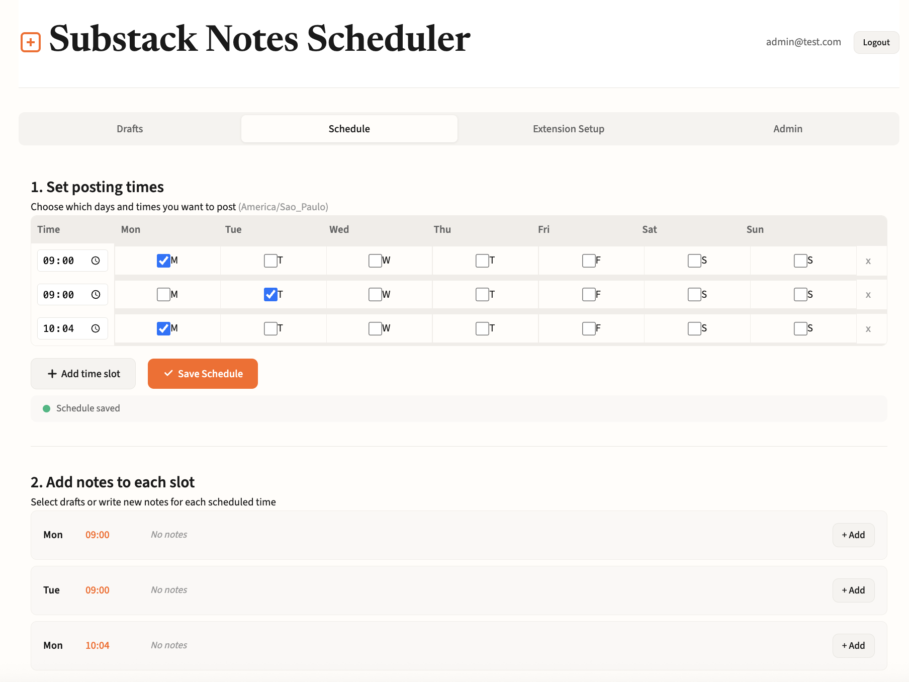 Notes Scheduler Interface